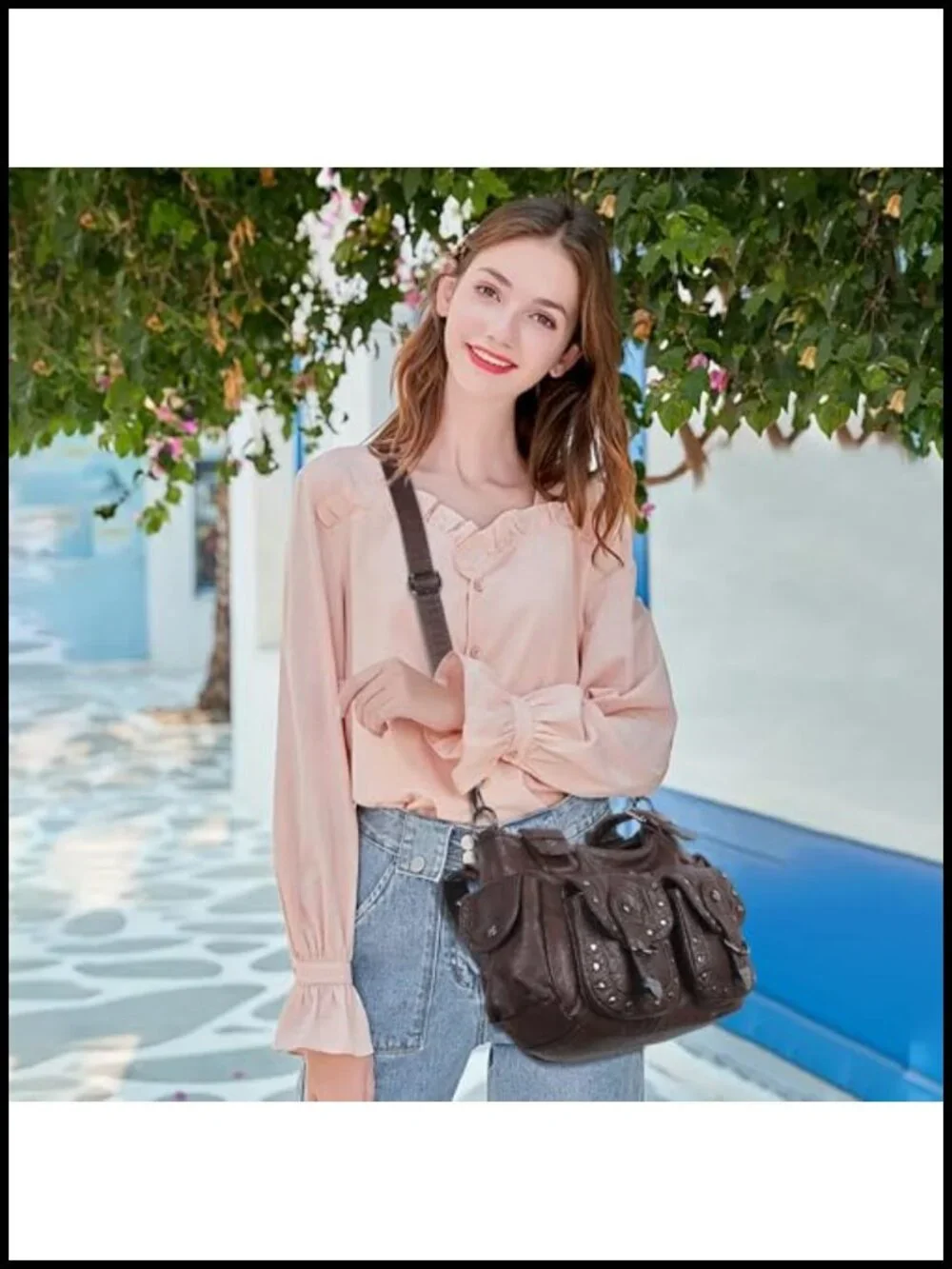 Y2K Hobo Bag for Women Vegan Leather Multi Pocket Shoulder Tote